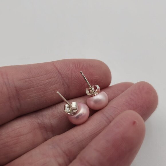 Sterling Silver Pink Pearl Cute Stud Earrings A3115 - Picture 2 of 5